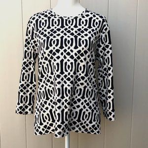 J. McLaughlin Black & Tan Print Top Pullover (L)